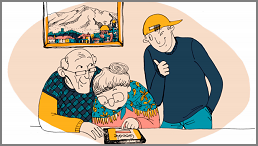 Älteres Ehepaar lernt am Tablet