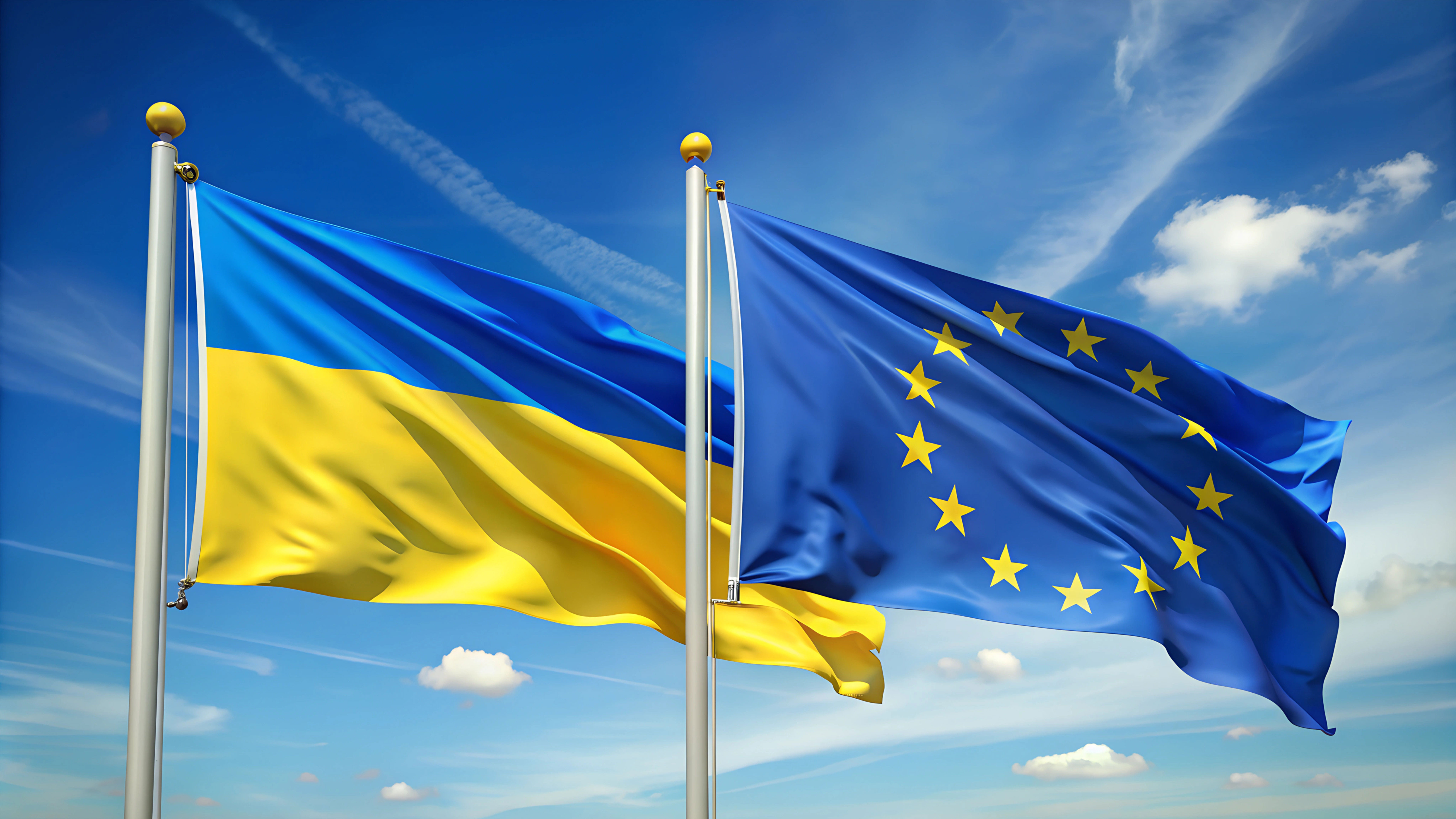 Flagge der Europ&auml;ischen Union und der Ukraine ( AI generated)