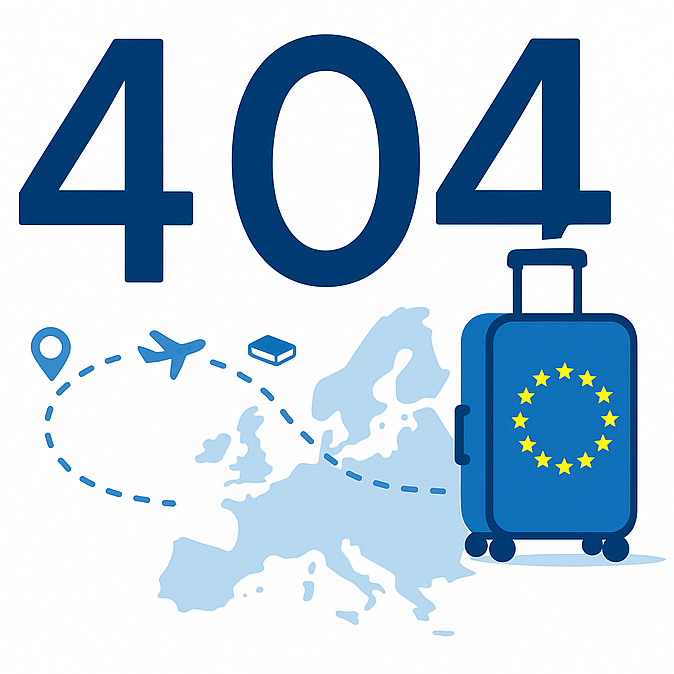 404 auf Europakarte mit Koffer