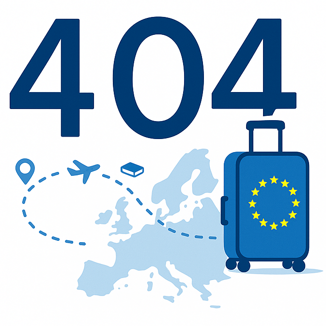404 auf Europakarte mit Koffer