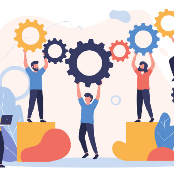 Schmuckbild mit Menschen und Zahnrädern