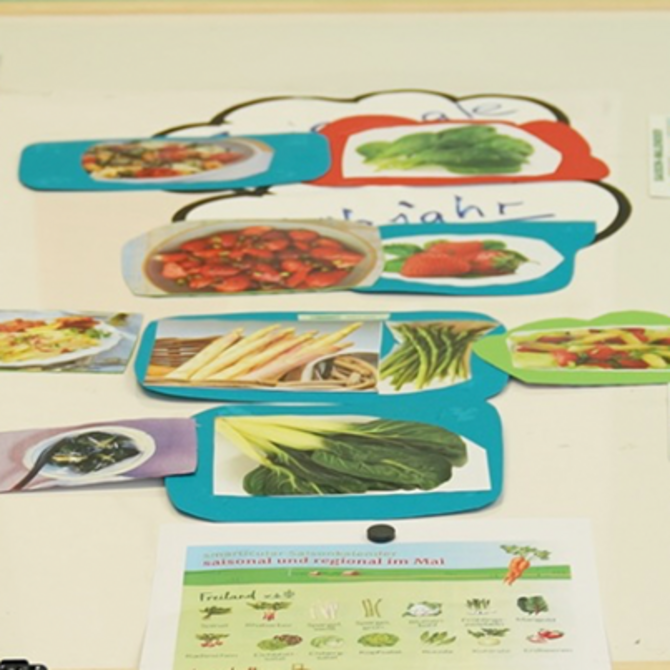 Spielbrett mit Karten und Spielsteinen