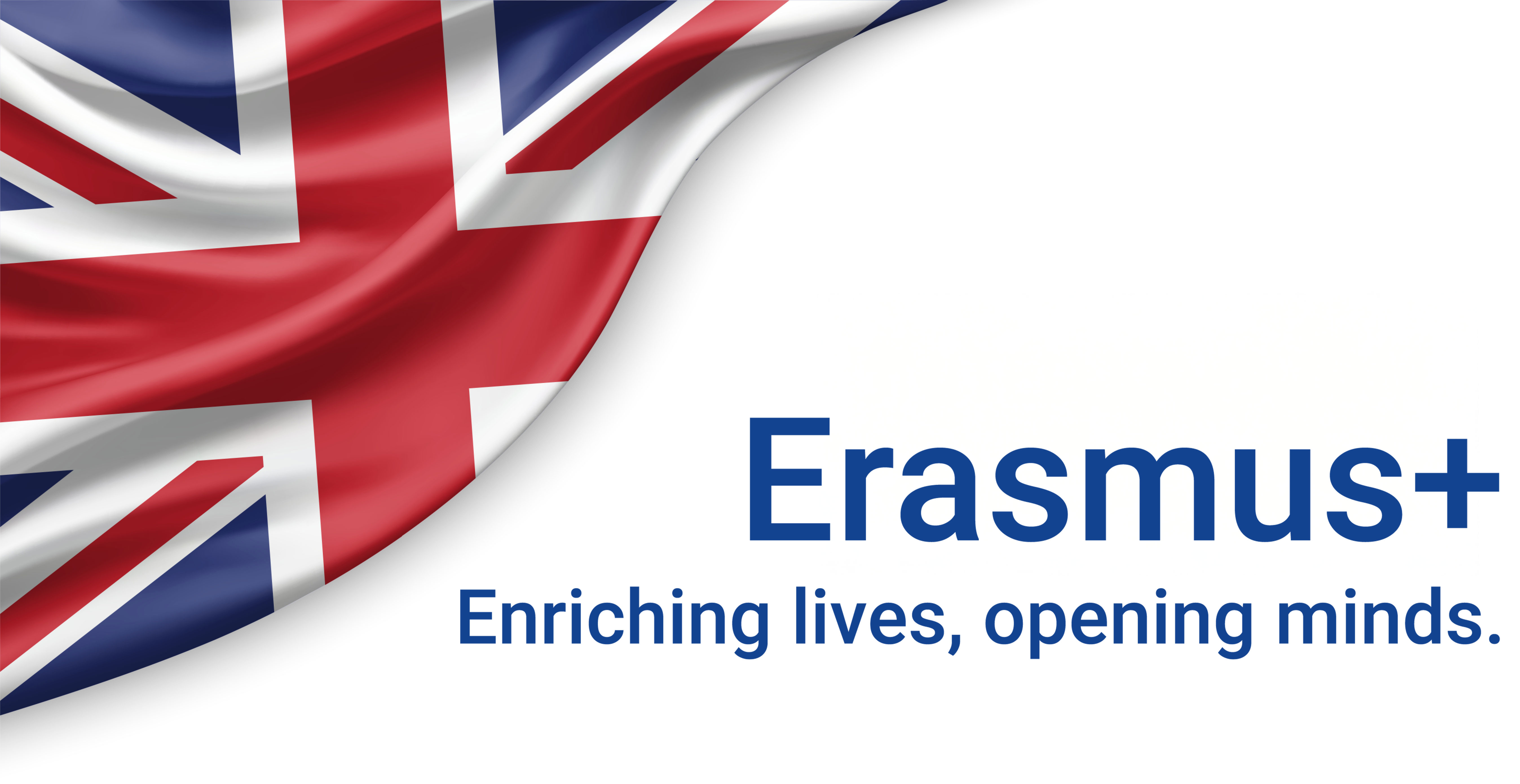 Flagge des Vereinigten K&ouml;nigreichs / Logo Erasmus+: Enriching lives, opening minds