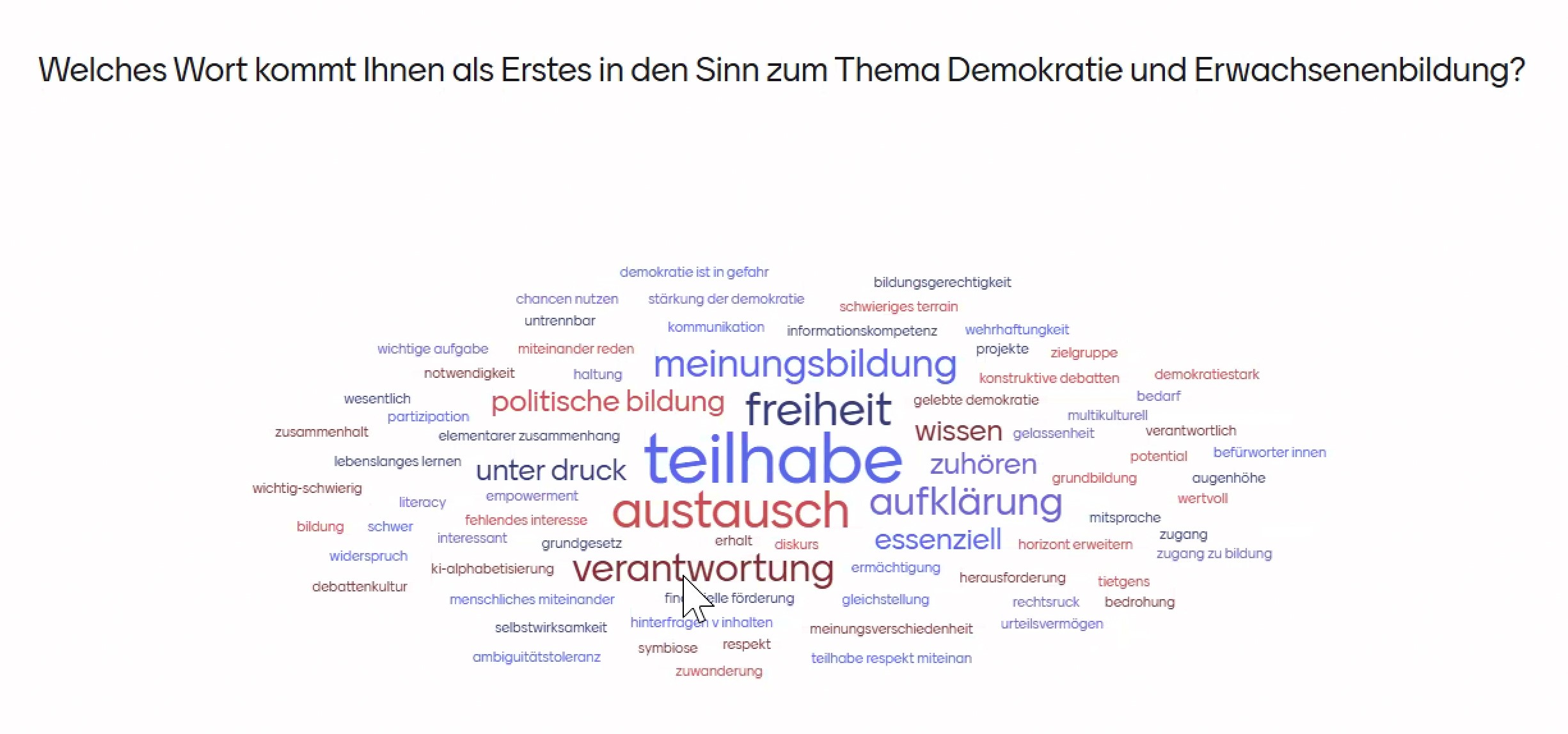 Folie Wortwolke Mentimeter Demokratie und Erwachsenenbildung