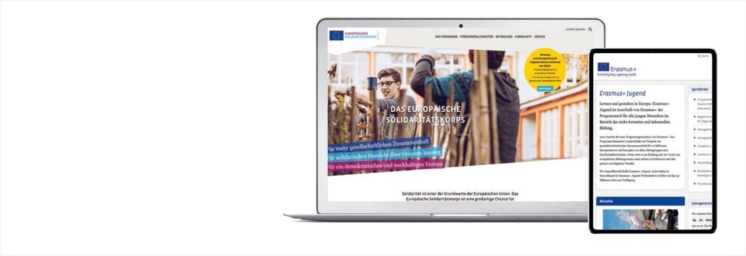 Screenshot der Erasmus+ JUGEND-Website
